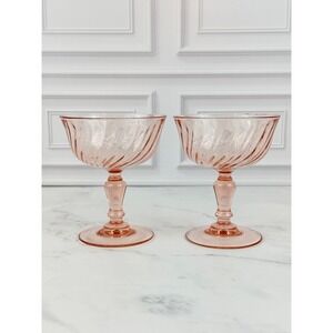 VTG PAIR (2) 1970s Arcoroc Pink Swirl Rosaline Sherbet Champagne Coupes
